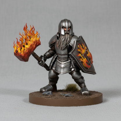 Dwarf Male Cleric (Flaming Hammer) – RPG Miniature for Dungeons & Dragons, Pathfinder, and Tabletop RPGs