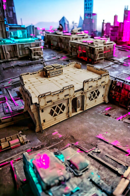 Cyberpunk CBP02 Building - Industrial Stack 2 with Working Doors and Modular Options - Blacksheep Industries Laser & Design