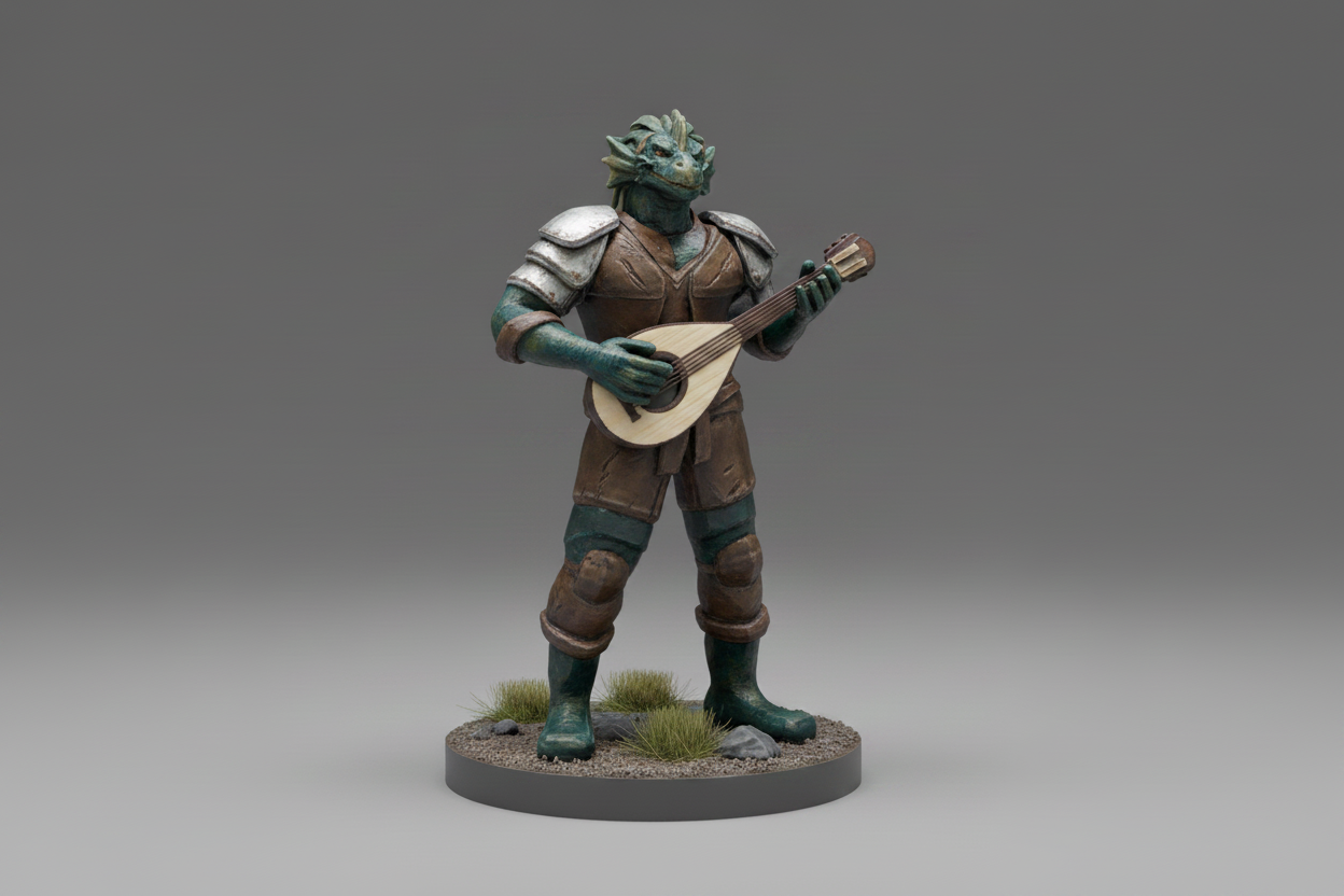 Dragonborn Male Bard (Lute) – RPG Miniature for Dungeons & Dragons, Pathfinder, and Tabletop RPGs