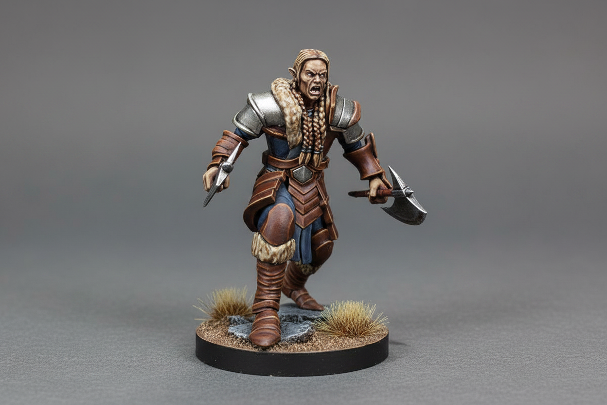 Elven Male Barbarian (Dual Axe-Wielding) Miniature – RPG Miniature for Dungeons & Dragons, Pathfinder, and Tabletop RPGs