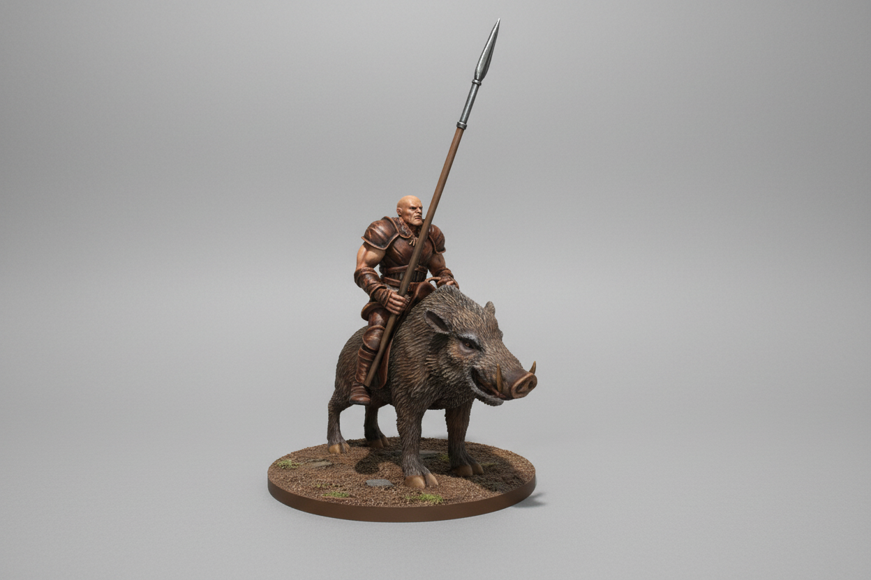 Half-Orc Male Barbarian Riding Boar Miniature – RPG Miniature for Dungeons & Dragons, Pathfinder, and Tabletop RPGs