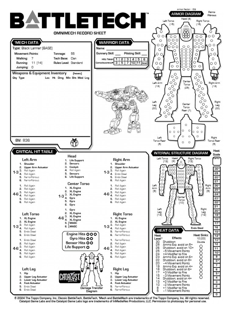 Black Lanner BLK-Prime4 – BattleTech Miniature Resin Printed Model | Clan Heavy OmniMech
