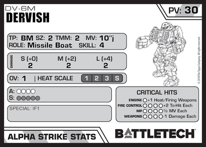 Dervish DV-6M – BattleTech Miniature Resin Printed Model | Inner Sphere Medium BattleMech