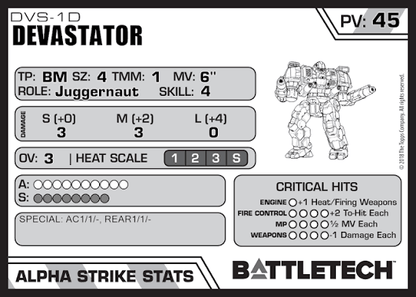 Devastator DVS-1D – BattleTech Miniature Resin Printed Model | Inner Sphere Assault BattleMech