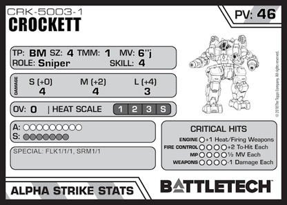 Crockett CRK – BattleTech Miniature Resin Printed Model | Inner Sphere Assault BattleMech