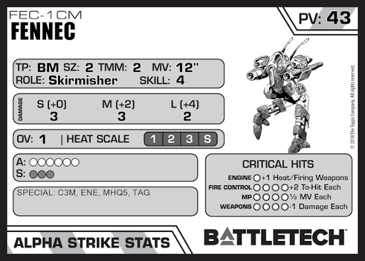 Fennec FEC-1M – BattleTech Miniature Resin Printed Model | Inner Sphere Light BattleMech
