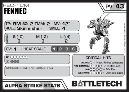 Fennec FEC-1M – BattleTech Miniature Resin Printed Model | Inner Sphere Light BattleMech