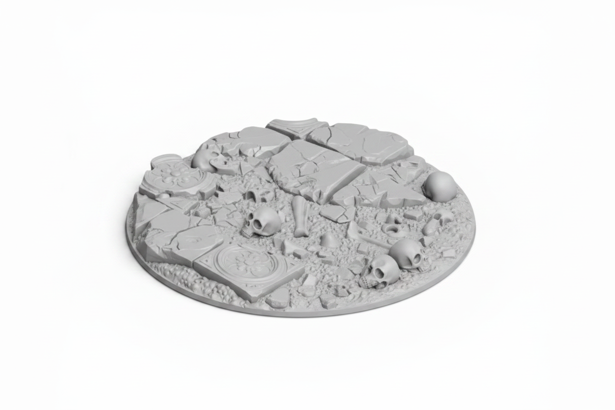 Base Topper - 32mm Skull Ruins – Unpainted Resin Scenic Toppers for Dungeons & Dragons, Pathfinder, and Tabletop Wargames